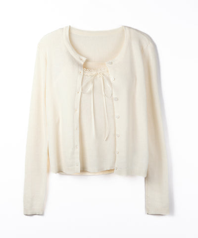 【 ２点セット 】リボンリブニットキャミソール ＋ カーディガンセット / ribbon rib knit camisole + cardigan set