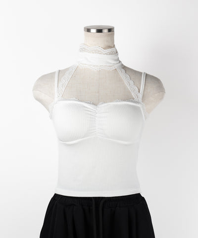 【 ２color ／ カップ付 】レースチョーカーストラップリブキャミソール ／ lace choker strap lib camisole