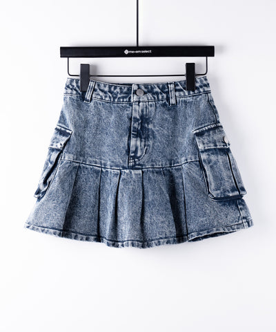 【 セットアップ着用可能 】ヴィンテージケミカルブリーチプリーツデニムミニスカート ／ vintage bleached pleated denim mini skirt