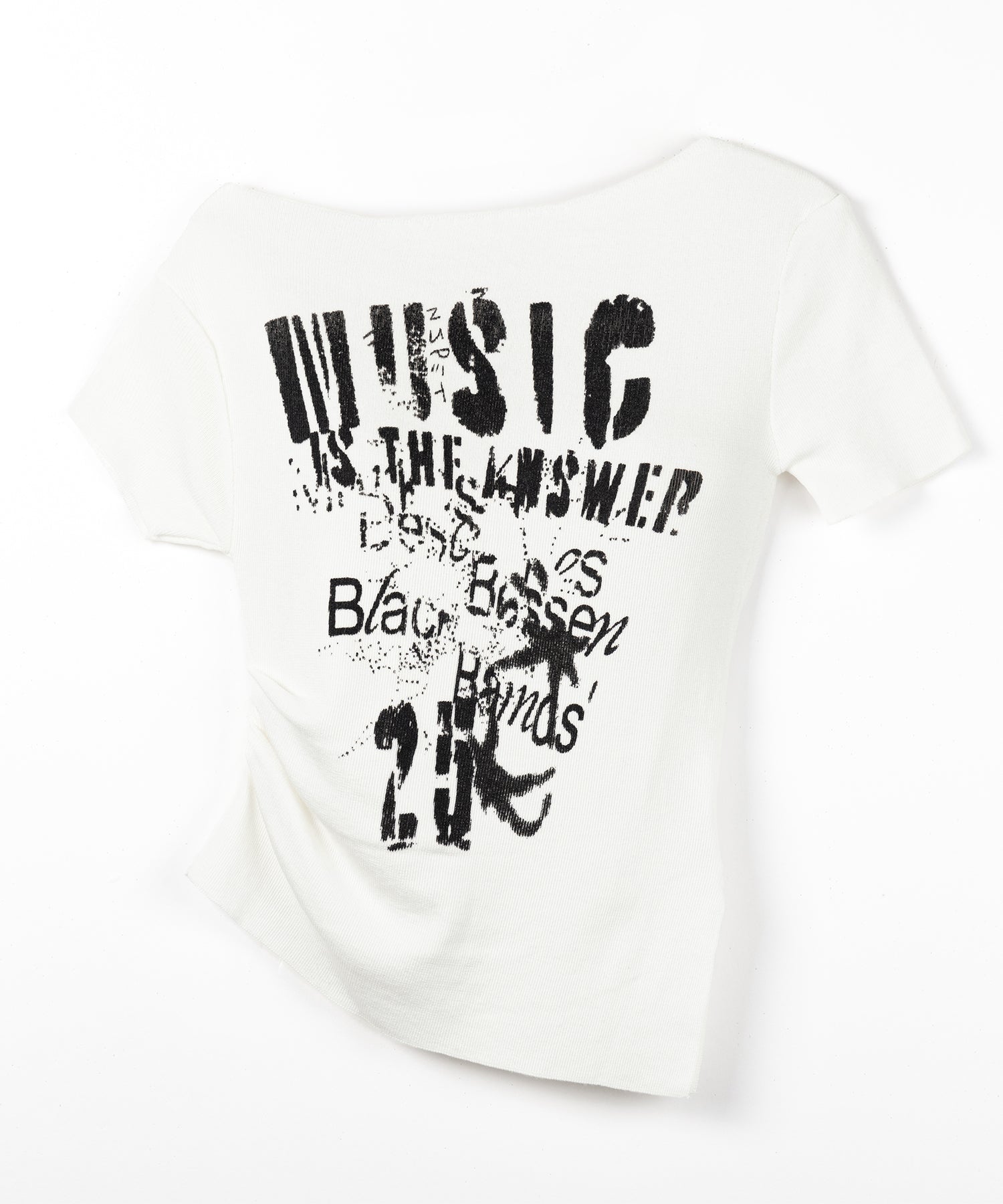 グランジロゴプリント半袖スリムニットトップス ／ grunge logo print shortsleeve slim knit tops