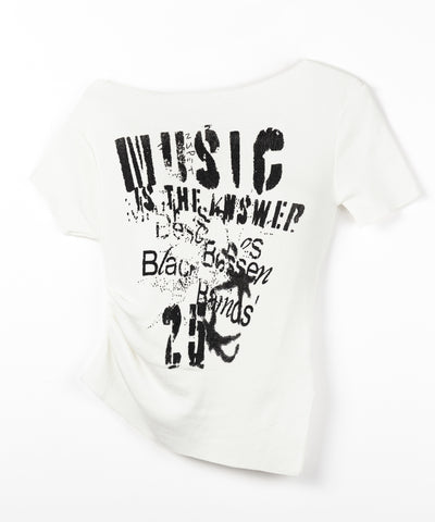 グランジロゴプリント半袖スリムニットトップス ／ grunge logo print shortsleeve slim knit tops