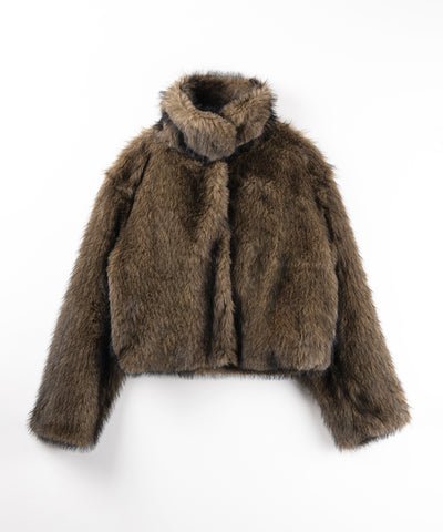 スタンドカラーミックスファーショートコート ／ stand-collar mix fur short coat