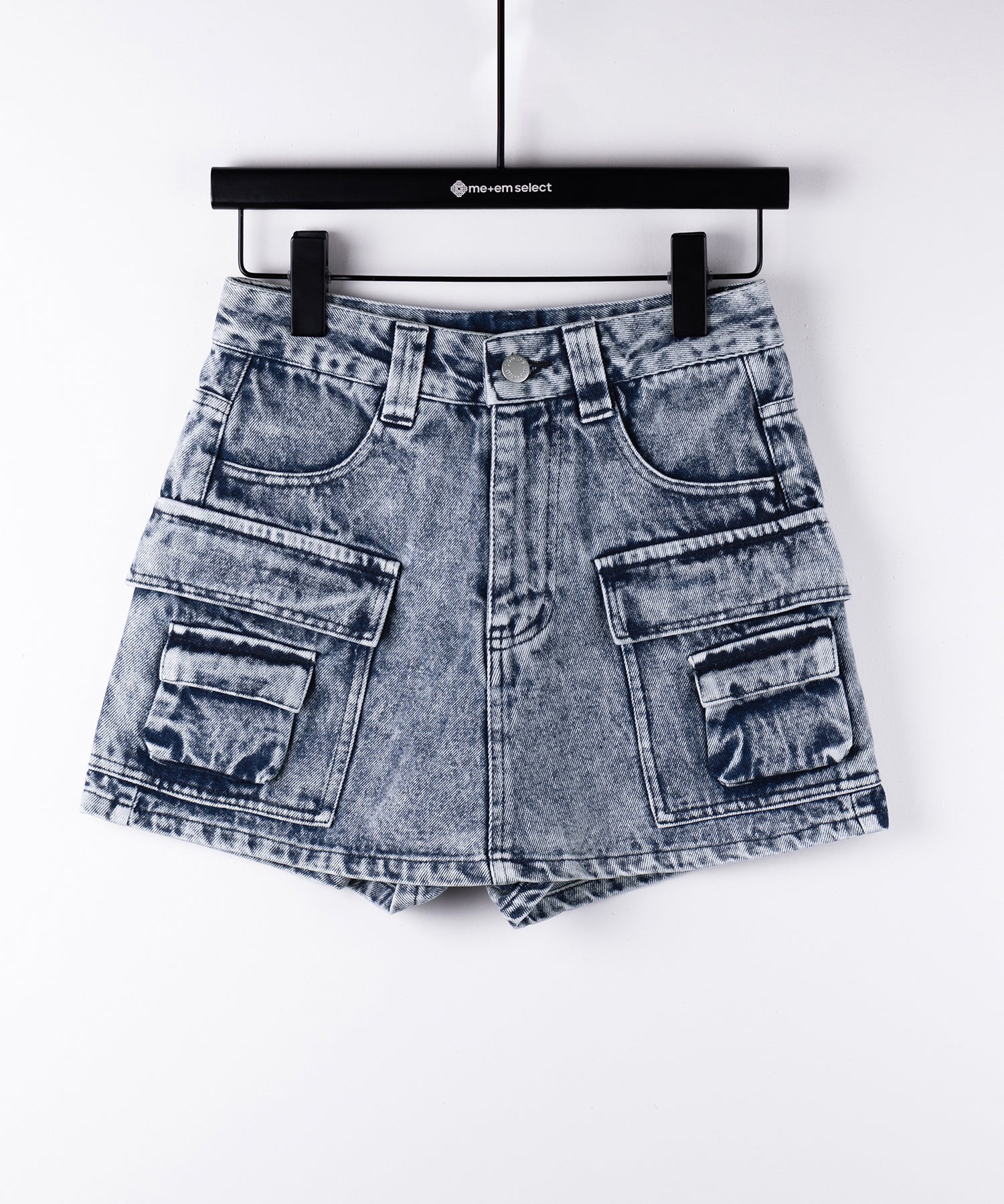 【 デニムセットアップ着用可能 】ヴィンテージケミカルブリーチカーゴデニムミニスカパン ／ vintage chemical bleach cargo denim mini skirt pants