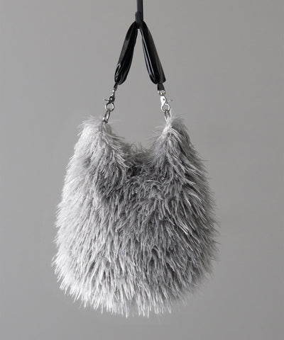 【 ショルダーストラップ付き２WAY 】バイカラーシャギーファーショルダーバッグ ／ bicolor shaggy fur shoulder bag