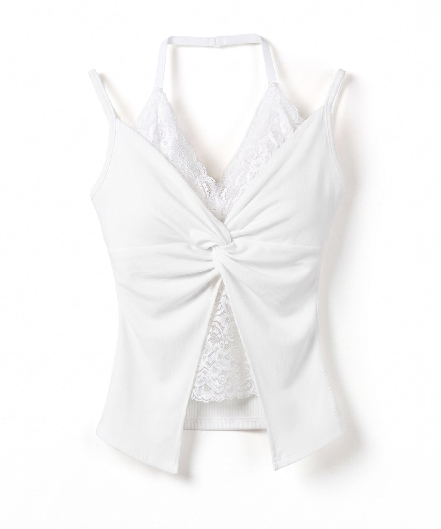 レースレイヤードクロスデザインキャミソール ／ lace layered cross design camisole