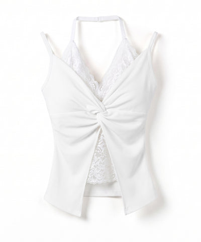レースレイヤードクロスデザインキャミソール ／ lace layered cross design camisole