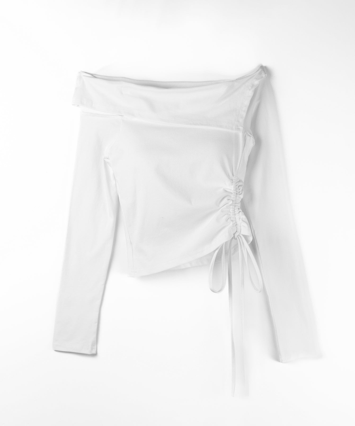 シャーリングリボンショートオフショルカットソートップス ／ shirring ribbon short off shoulder cutsew tops