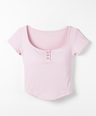 ヘンリーネックスクエアショートＴシャツ ／Henley neck square T-shirts