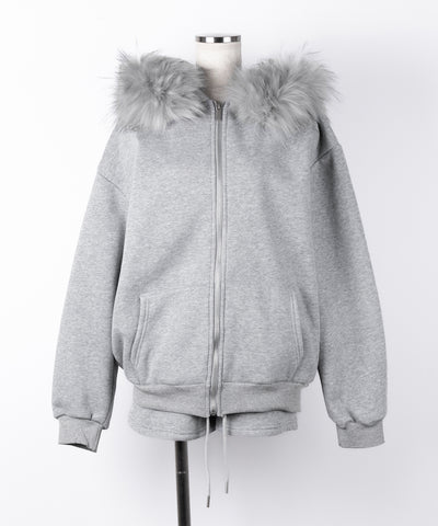 【 セットアップ 】裏起毛ファーフードオーバージップパーカー＆スウェットショートパンツ ／ Urakimo fur over zip hoodie ＆ sweat short pants SETUP