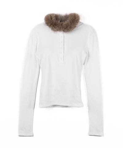 【 裏起毛 】ファーカラーヘンリーネックトップス ／ urakimo fur collar henley neck tops