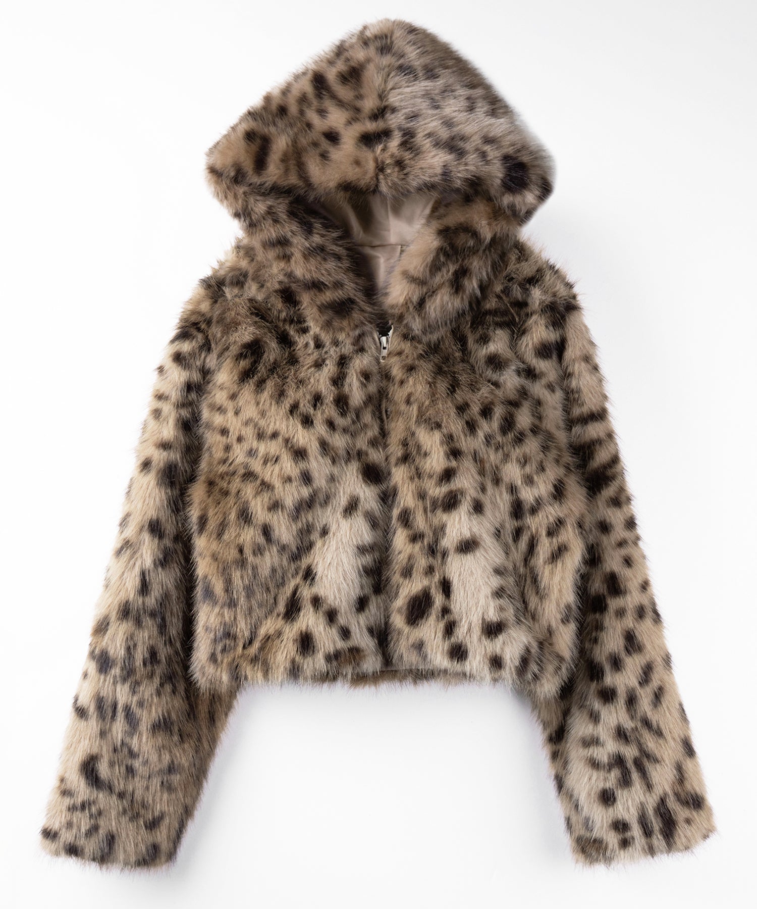 レオパードフェイクファーフーディショートコート ／ reopard fakefur hoodie short coat