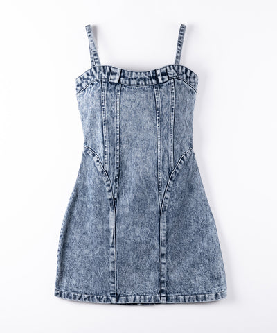 【 デニムセットアップ着用可能 】２WAYヴィンテージケミカルブリーチデニムベアミニワンピース ／ vintage chemical bleach denim bare mini onepiece