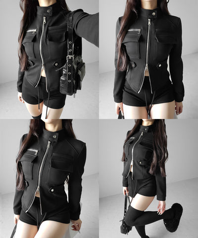 アウトポケットジップアップスリムカットジャケット ／ out pocket zip up slim cut jacket