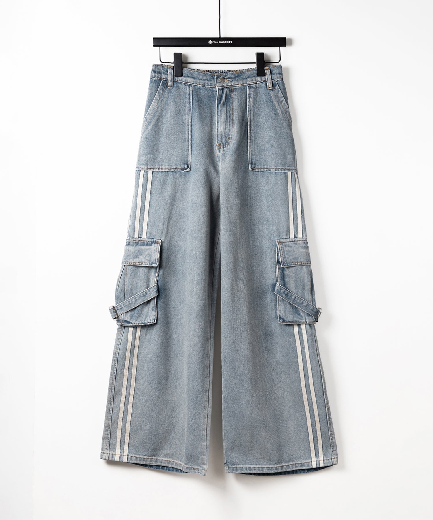 【 ２color ／ ４size 】サイドラインストレートカーゴデニムパンツ ／ sideline straight cargo denim pants