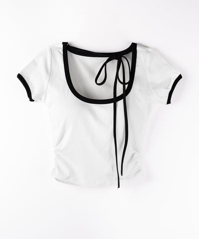 【 ２WAY ／ ２color 】配色ネックリボンチョーカーパイピングＴシャツ ／ bicolor neck ribbon choker piping T-shirt