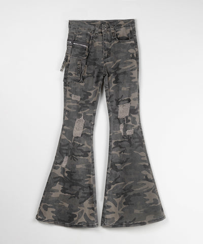 ヴィンテージカモフラ迷彩ダメージフレアデニムパンツ ／ vintage camouflage damage flared denim pants