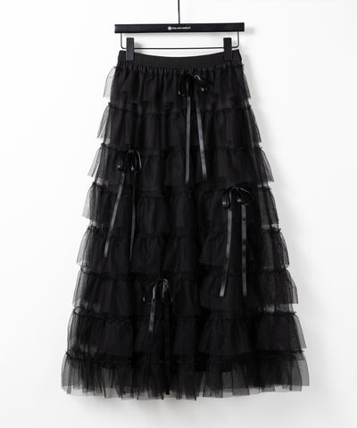 【 ４color 】ストラップリボンバレエコアチュールスカート ／strap ribbon ballet core tulle skirt