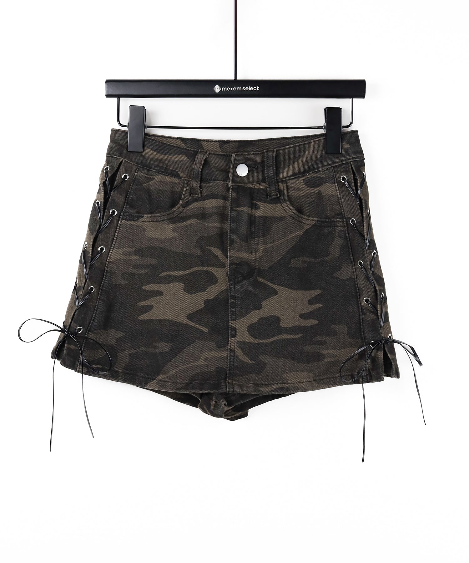 ヴィンテージカモフラレースアップデニムミニスカパン ／ vintage camouflage lace up denim mini skirt pants