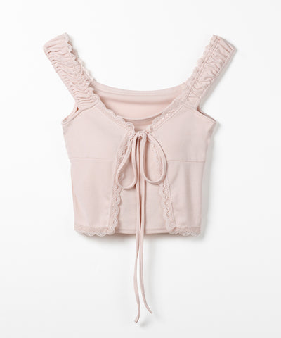 フロントリボンレイヤードリブキャミタンク ／ front ribbon layered lib camisole tank