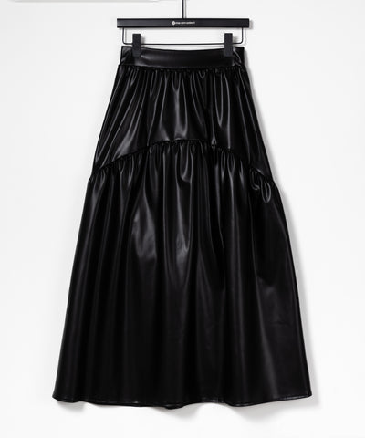 【 ２color 】メタリックフェイクレザーギャザーフレアスカート ／ metallic fake leather gather flare skirt