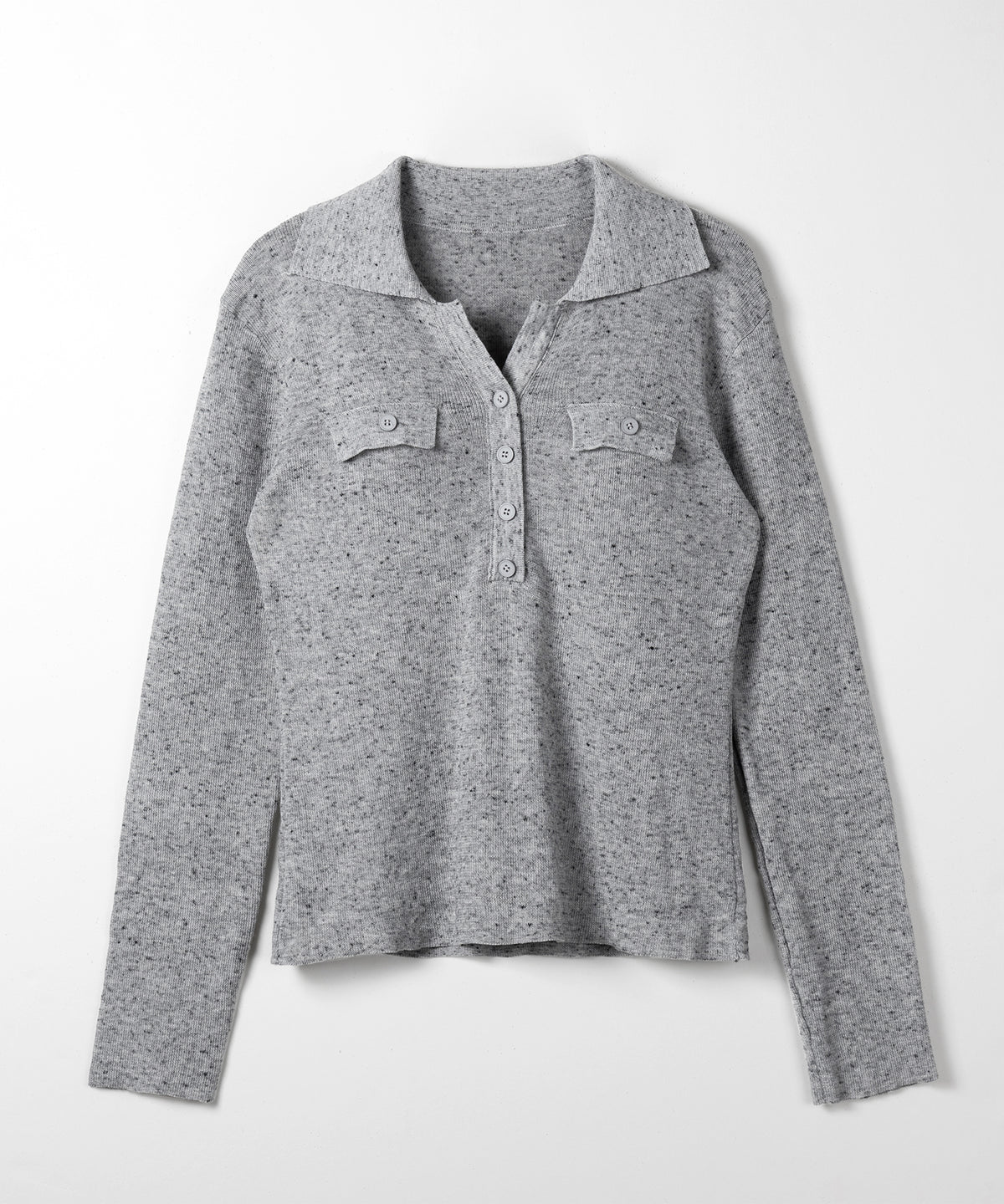 スキッパーボタン長袖ロングニットトップス ／ skipper button long sleeve long sheer knit tops
