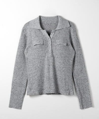 スキッパーボタン長袖ロングニットトップス ／ skipper button long sleeve long sheer knit tops