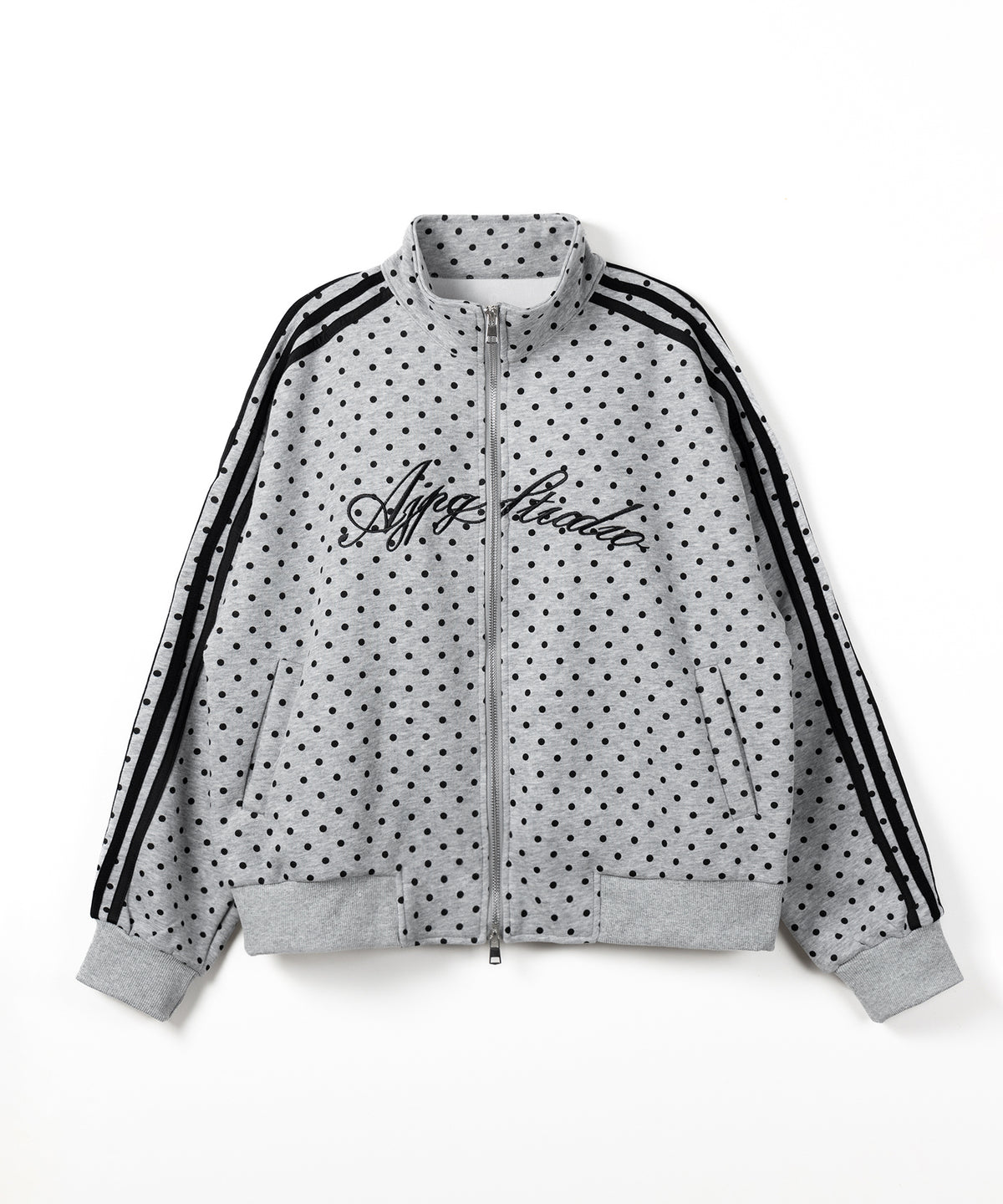 レタリングロゴ刺繍ドットラインオーバースウェットブルゾン ／ lettering logo embroidery dot line over sweat blouson