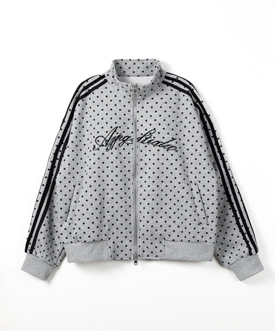 レタリングロゴ刺繍ドットラインオーバースウェットブルゾン ／ lettering logo embroidery dot line over sweat blouson