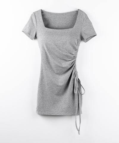 【 ２点セット 】スクエアネックサイドシャーリングミニワンピース＆インナーショートパンツ ワンホンセットアップ ／ square neck side shirring mini onepiece & inner short pants wanghong SETUP