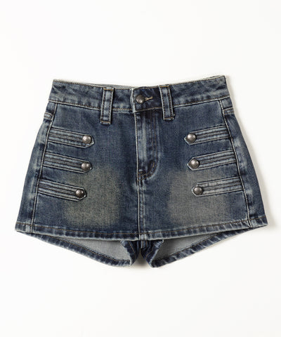 ナポレオンデザインストレッチデニムミニスカパン ／ napoleon design stretch denim mini skirt pants