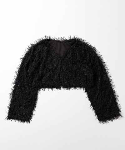 【 セットアップ可能 】シャギーフリンジショートカーディガン ／shaggy fringe short cardigan