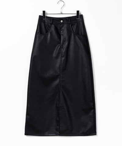 【 ３color ／ ３size 】フロントスリットヴィンテージフェイクレザースカート