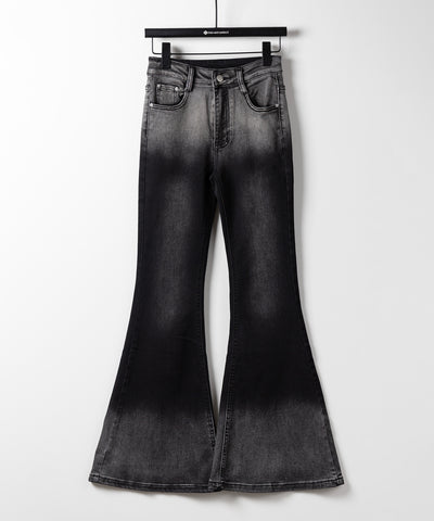 【４size 】ブリーチグラデーションストレッチブラックフレアデニム ／ bleach gradation stretch black flare denim