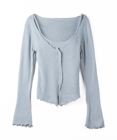 レイヤード風メロースリムニットカーディガン ／ layered mellow slim knit cardigan