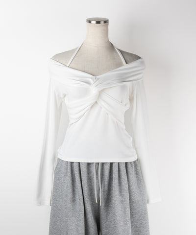 【 ２color 】クロスギャザーオフショルカットソートップス ／ cross gather off shoulder cutsew tops