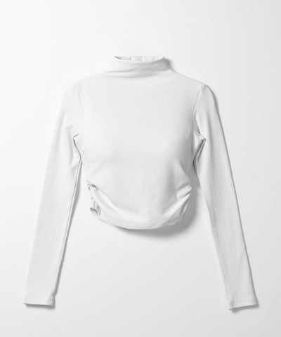 【 カップ付き ／ 裏起毛 】プチハイネックシャーリングショートカットソートップス