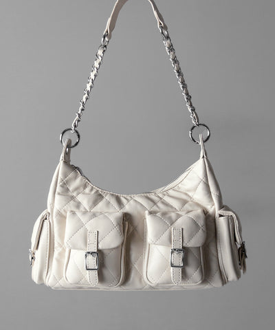 【 ２WAY 】アウトポケットキルティングチェーンショルダーバッグ ／ 2WAY out pocket quilting chain shoulder bag