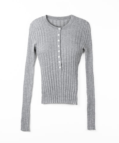 スリムフィットヘンリーネックリブトップス ／ slim fit henley neck ribbed tops