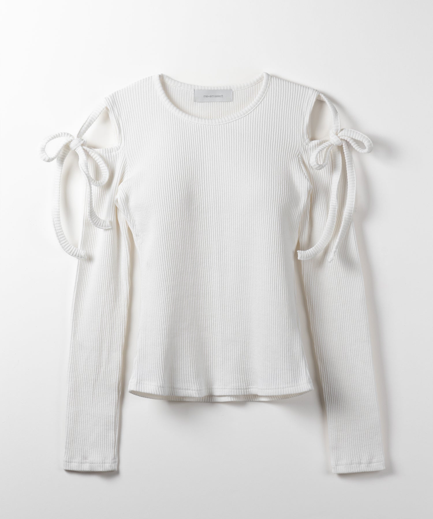 【 ３color 】カットアウトショルダーリボンリブトップス ／ Cut-out shoulder ribbon rib tops