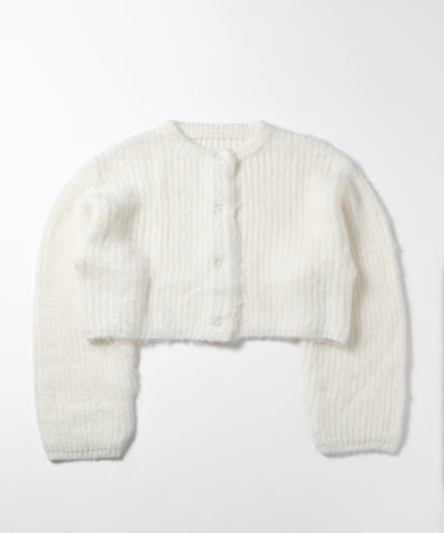 ボリュームワイドスリーブショートシャギーニットカーディガン ／ volume wide sleeve short shaggy knit cardigan