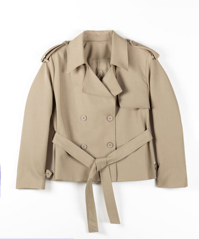 【 上下セットアップ 】ウエストマークショートトレンチコート ＋ タックワイドスラックスパンツ SETUP ／ Waist-mark short trench coat + tuck wide slacks pants