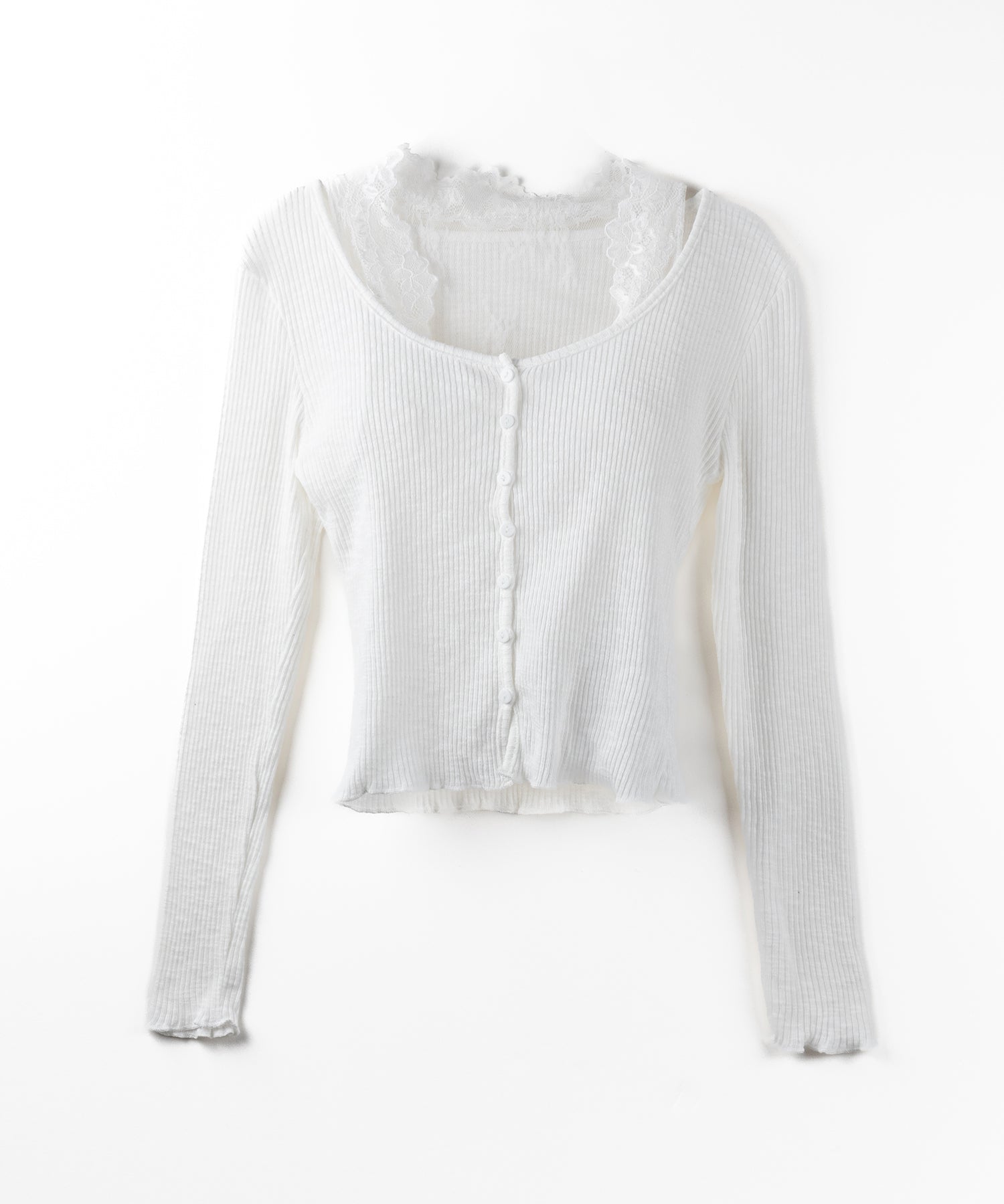 【 ２点セット 】レイヤードレースシアーリブカットソーカーディガン ／ layered lace sheer rib cut and sew cardigan