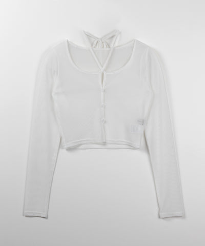 【 ３color ／ ２WAY 】クロスストラップリボンシアーショートカーディガン ／ cross strap ribbon sheer short cardigan