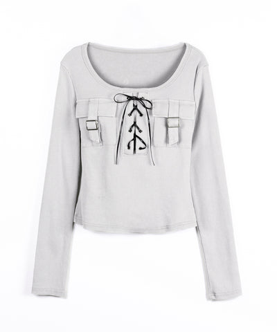 ヴィンテージレースアップアウトポケットスクエアリブロンT ／ vintage laceup outpocket square lib long slleve T-shirts