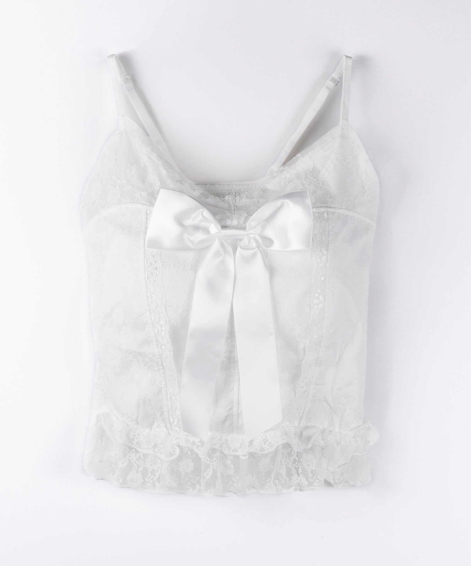 フロントサテンリボンレースキャミビスチェ ／ front satin ribbon lace cami bustier