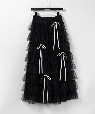 【 ４color 】ストラップリボンバレエコアチュールスカート ／strap ribbon ballet core tulle skirt