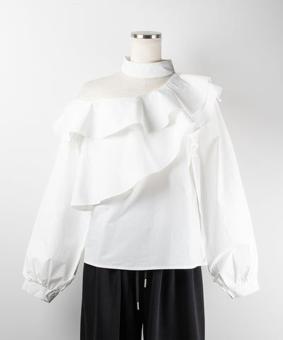 【 ２color 】チョーカーフリルワンショルダーブラウス ／ choker frill one shoulder blouse
