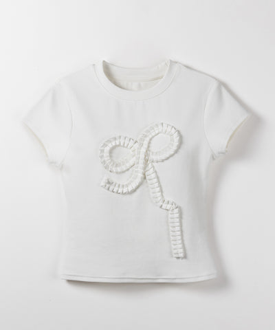 【 ３color 】フリルリボンモチーフスリムＴシャツ ／ frill ribbon motif slimT-shirt