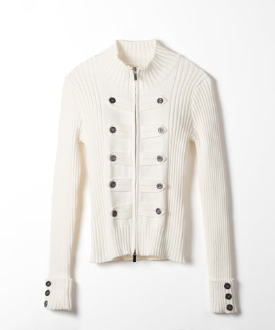 ナポレオンジップアップスリムリブニットカーディガン ／ Napoleon zipup slim rib knit cardigan