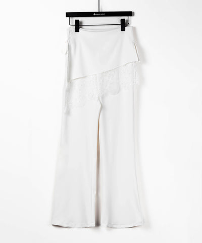 【３size 】レースレイヤードサイドリボンラップフレアスラックス ／ lace layered side ribbon wrap flare slacks